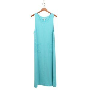 Amy K Su AKS Tencel Pinafore Jumper Maxi Pockets Blue Long Dress M